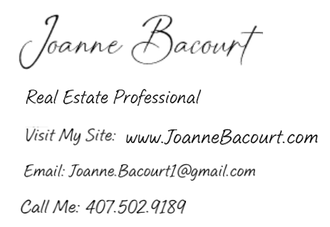 Digital signature of Joanne Bacourt . Includes the phone number 407.309.0092, email address joanne.bacourt1@gmail.com, and website www.JoanneBacourt.com displayed in a vertical layout.