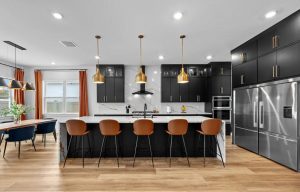 Interior of home with black and gold finishes